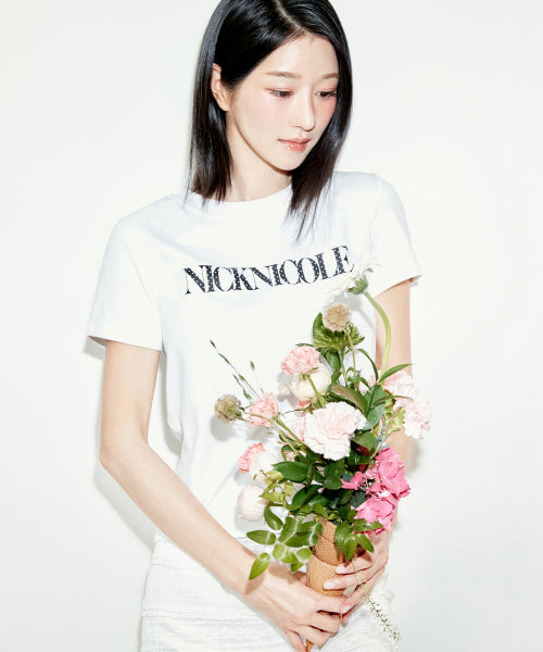 NICOLE DOT LETTERING SLIM TOP #徐睿知同款! WHITE
