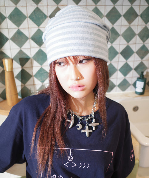 OVERSIZED STRIPE BEANIE LIGHT BLUE - 2 COLORS