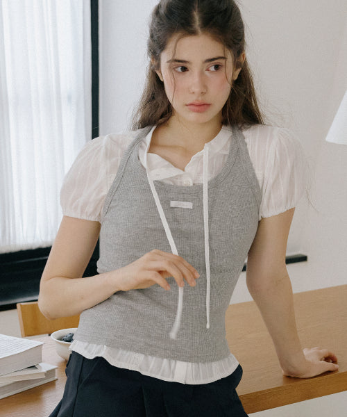 LETTER FROM MOON LETTERS LABEL HALTER TOP - 6 COLORS GREY