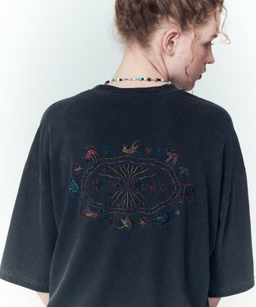 CAT STITCH PIGMENT SHORT SLEEVE TEE - 4 COLORS BLACK