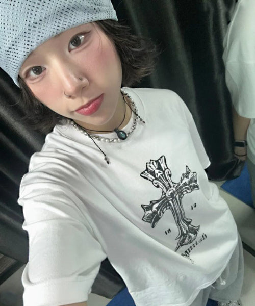 TEE CROSS GRAPHIC T-SHIRT - 2 COLORS WHITE