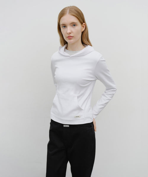 W BASIC HOODIE LONG SLEEVE NAVY STRIPE - 6 COLORS WHITE