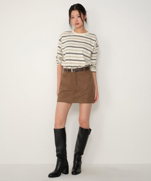 WOMENS SYNTHETIC SUEDE MINI SKIRT #韓韶禧同款! - 2 COLORS BROWN