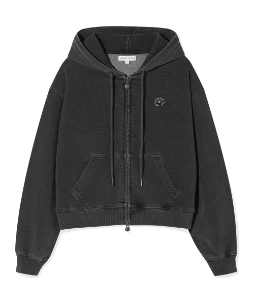 DENIM WASHED CROP HOOD ZIP-UP #GISELLE同款! - 3 COLORS GREY