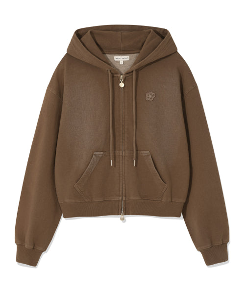 DENIM WASHED CROP HOOD ZIP-UP #GISELLE同款! - 3 COLORS BROWN