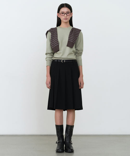 WOMENS PLEATS KNEE LENGTH SKIRT #韓韶禧同款! - 2 COLORS BLACK