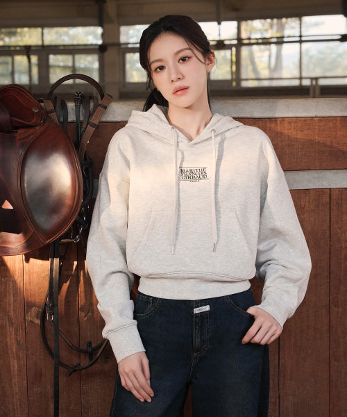 W SMALL CLASSIC LOGO CROP HOODIE LIGHT HEATHER - 2 COLORS GREY