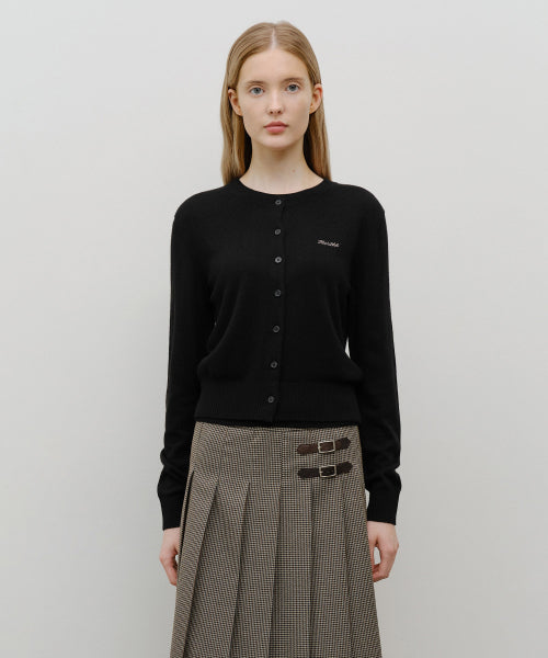 W HALF KNIT ROUND NECK CARDIGAN SET UP - 2 COLORS BLACK