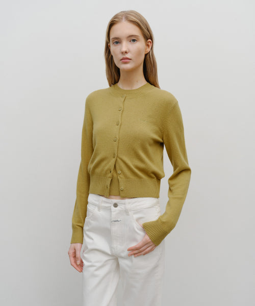 W HALF KNIT ROUND NECK CARDIGAN SET UP - 2 COLORS OLIVE