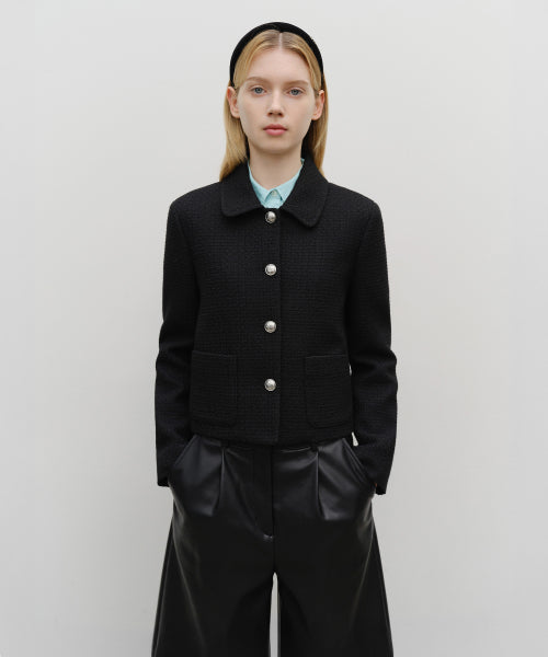 W COLLAR TWEED JACKET - 2 COLORS BLACK