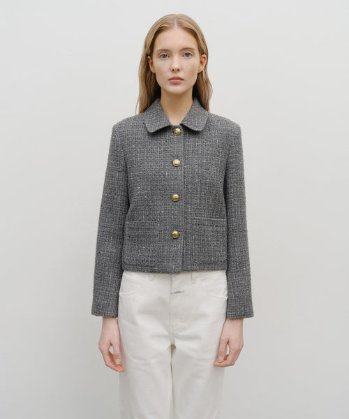 W COLLAR TWEED JACKET - 2 COLORS GREY