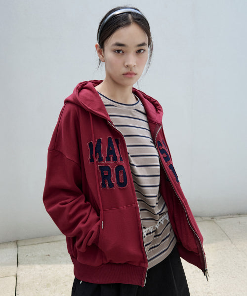 MAISON DE ROLA EMBROIDERY HOOD ZIP UP - 2 COLORS BURGUNDY