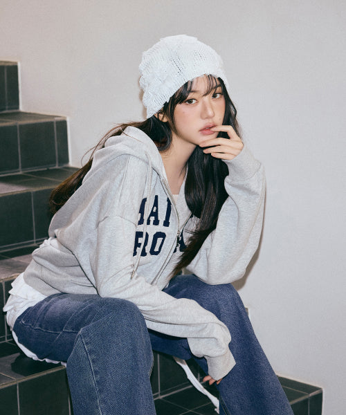 MAISON DE ROLA EMBROIDERY HOOD ZIP UP - 2 COLORS GREY