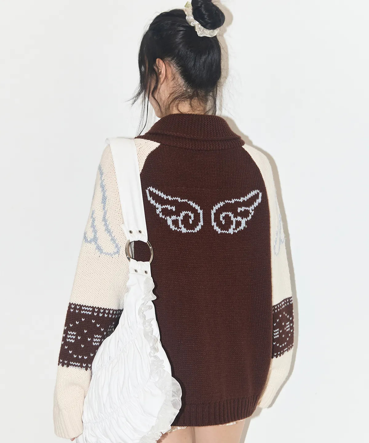 ANGEL RING COWICHAN KNIT ZIP-UP BROWN