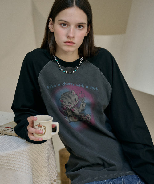 CHERRY RAGLAN PIGMENT LONG SLEEVE - 2 COLORS BLACK