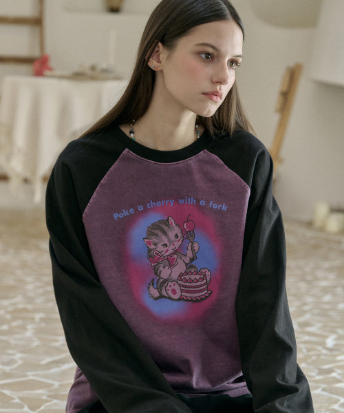 CHERRY RAGLAN PIGMENT LONG SLEEVE - 2 COLORS PURPLE