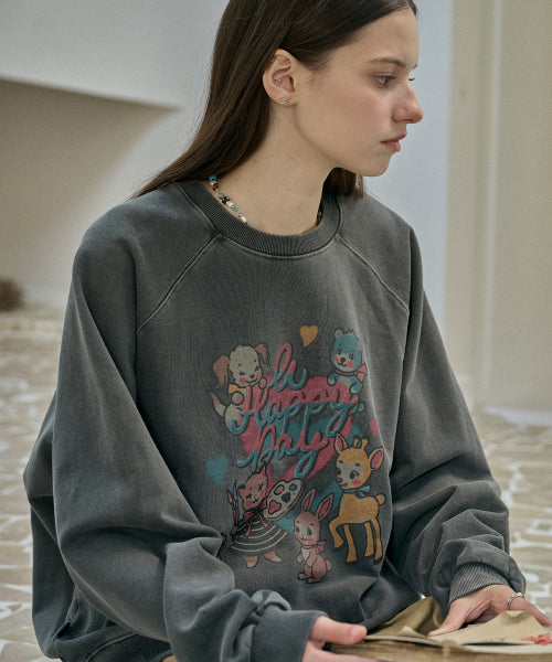HAPPY RAGLAN PIGMENT SWEATSHIRT SMOKE BLACK
