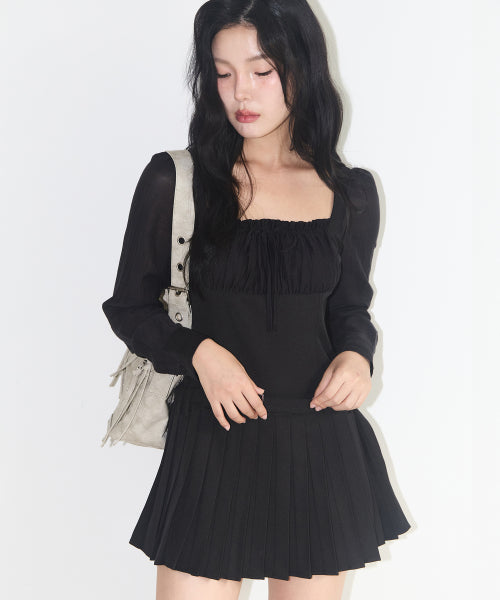 PREPPY RIBBON PLEATS DRESS - 2 COLORS BLACK