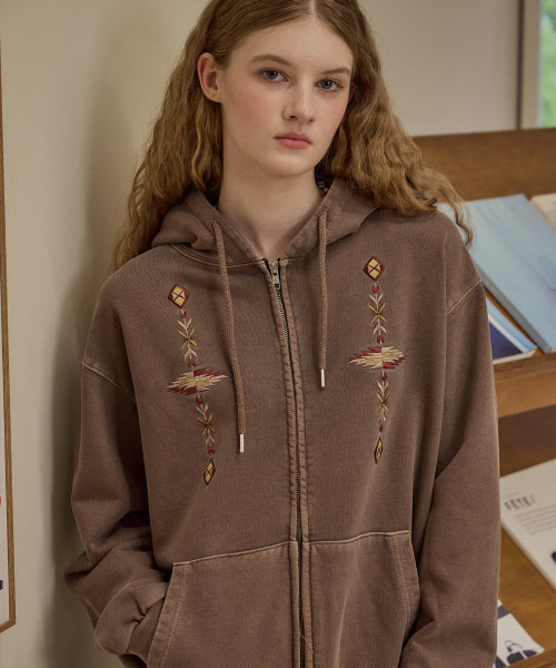 2-WAY PIGMENT HOOD ZIP-UP - 4 COLORS BROWN