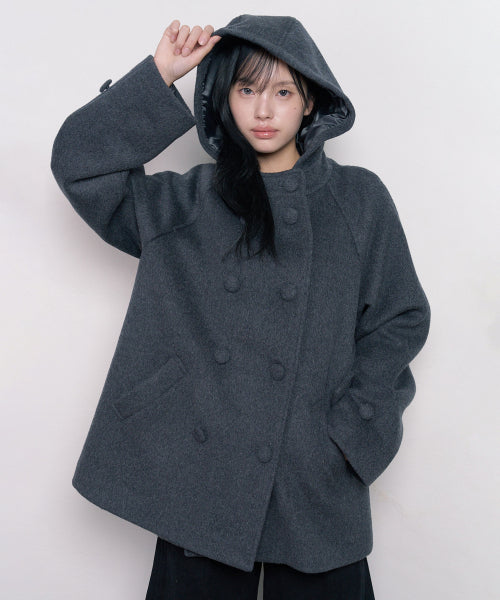 HOOD HALF COAT - 2 COLORS CHARCOAL