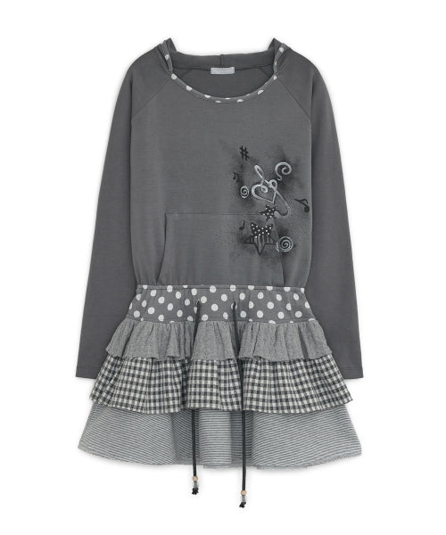 CANCAN LAYERED HOOD DRESS - 2 COLORS GREY