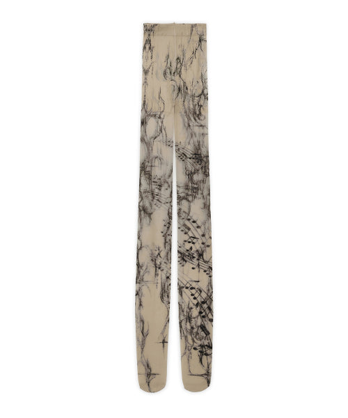 MUSIC NOTE PRINT STOCKINGS - 2 COLORS BEIGE