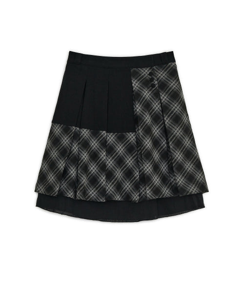 CHECK PLEATS MIDI SKIRT BLACK