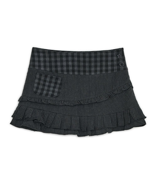 CHECK RUFFLE MINI SKIRT - 2 COLORS BLACK