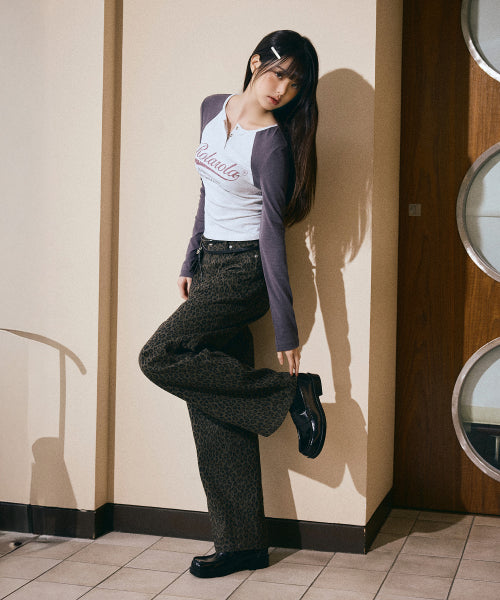 LEOPARD WIDE PANTS CHARCOAL