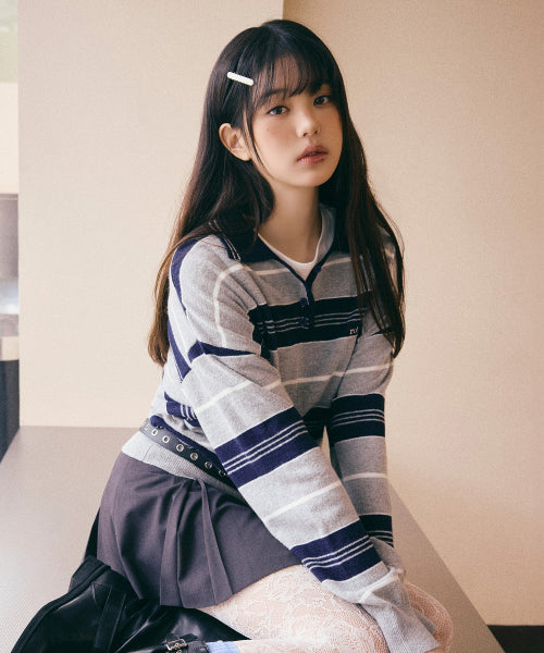 ALPACA STRIPE COLLAR KNIT - 3 COLORS GREY