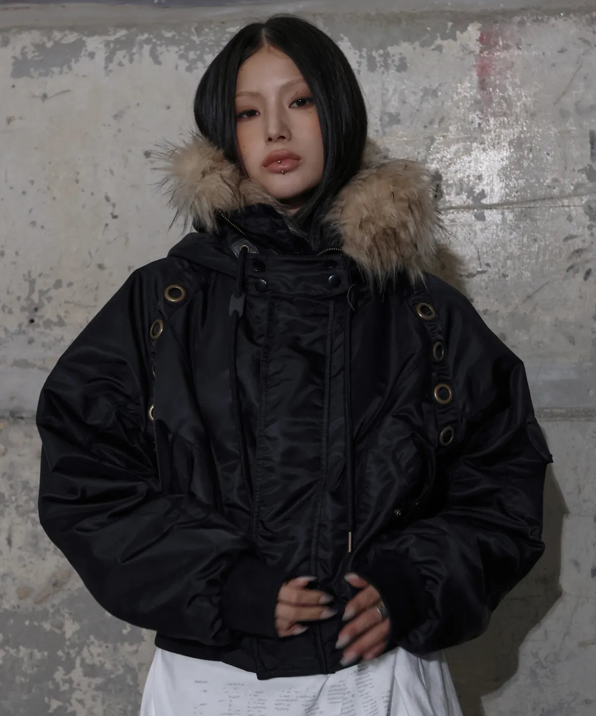 Eyelet Fur MA-1 (BLACK) #MINJU同款!