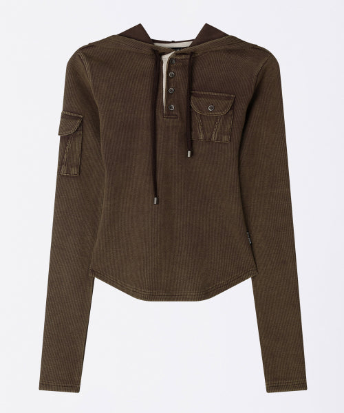 WASHED POCKET HOODIE - 3 COLORS BROWN