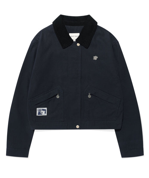 CONTRAST COLLAR WASHED COTTON JACKET #GISELLE同款! - 2 COLORS NAVY