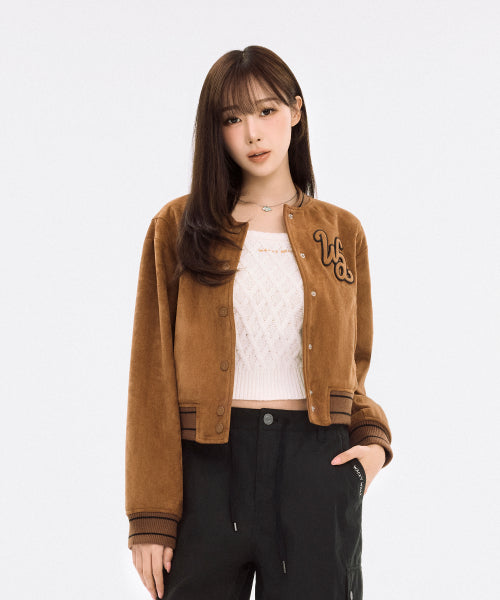 SUEDE VARSITY JACKET #GISELLE同款! BROWN