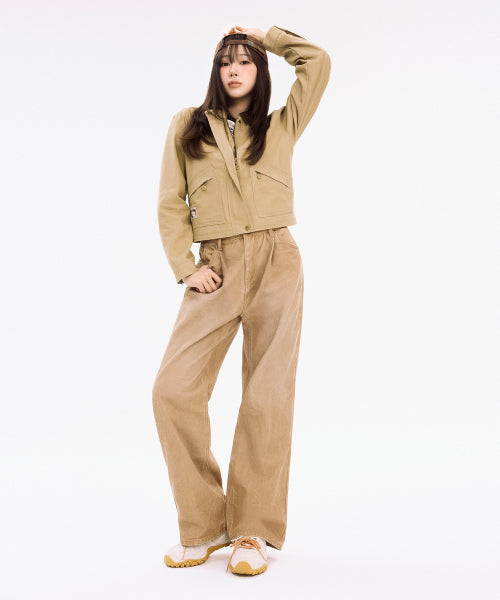 PIGMENT PINTUCK BELTED DENIM PANTS #GISELLE同款! - 2 COLORS BROWN