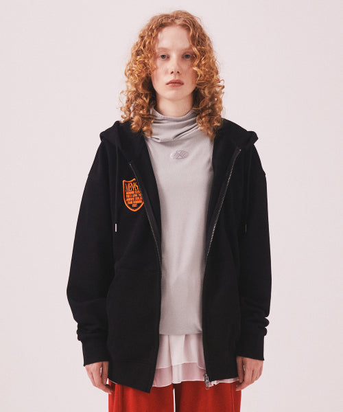 MENASOO APPLIQUE TWO WAY HOODIE ZIP UP - 3 COLORS BLACK