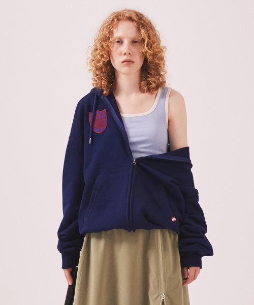 MENASOO APPLIQUE TWO WAY HOODIE ZIP UP - 3 COLORS NAVY