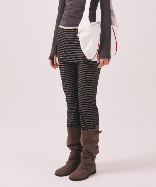 BRUSHED STRIPED SKIRT PANTS - 2 COLORS BLACK