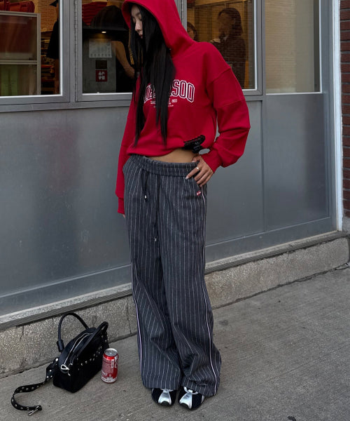 MNS PINSTRIPE WIDE BRUSHED PANTS - 2 COLORS GREY