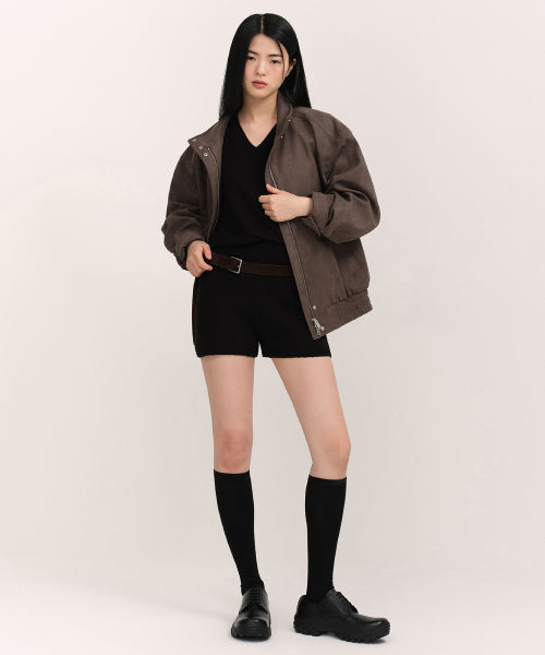 WOMENS MINI BOUCLE KNIT SHORTS #韓韶禧同款! - 3 COLORS BLACK
