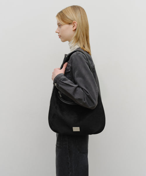 CLASSIC LOGO ROUND SUEDE SHOULDER BAG - 2 COLORS BLACK