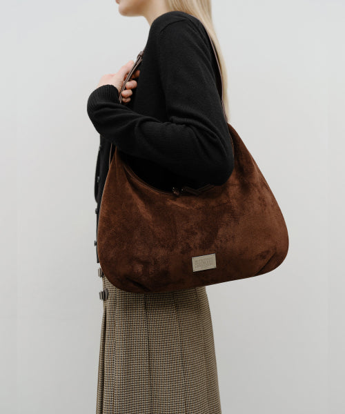 CLASSIC LOGO ROUND SUEDE SHOULDER BAG - 2 COLORS BROWN