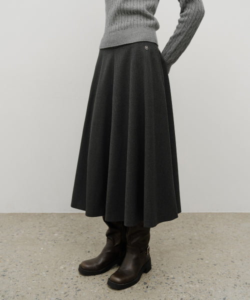 W LONG FLARE SKIRT - 2 COLORS CHARCOAL