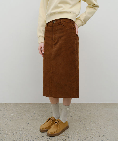 W CLASSIC CORDUROY MIDI SKIRT - 2 COLORS BROWN