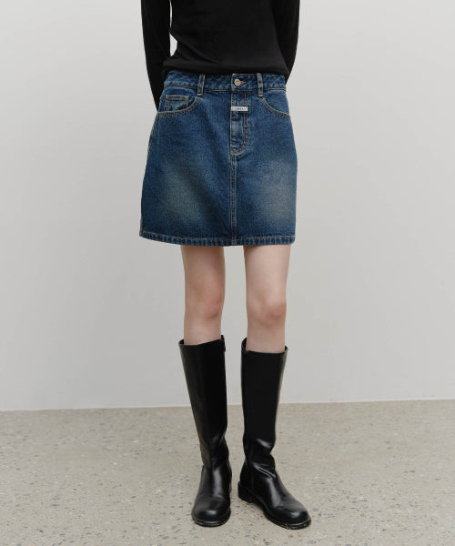 W DENIM MINI SKIRT - 3 COLORS BLUE