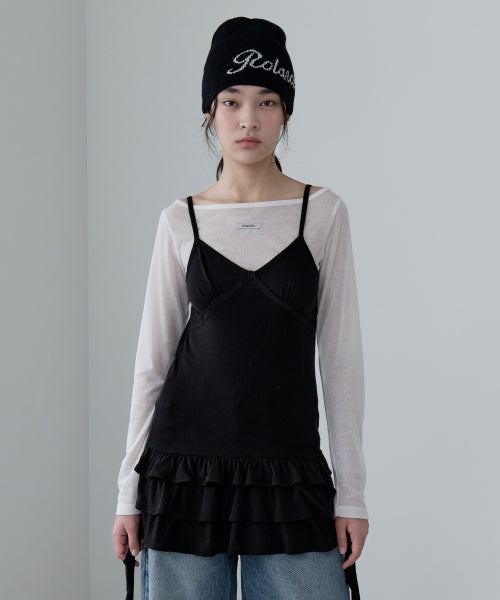 RUFFLE SLEEVELESS T-SHIRT - 2 COLORS BLACK