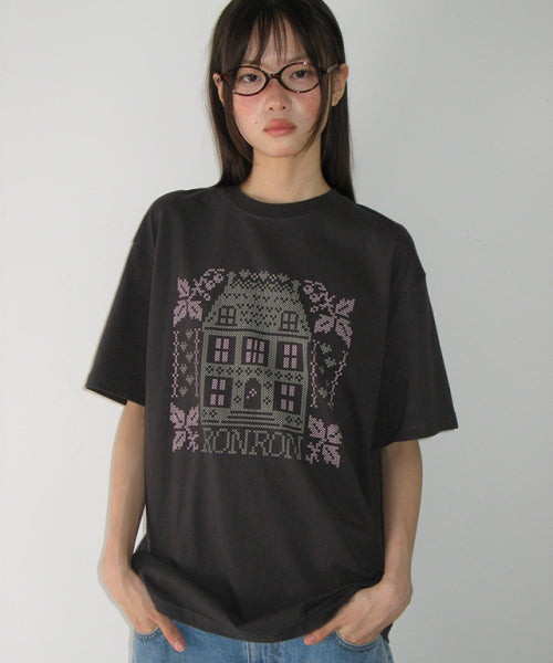 STITCHED HOUSE OVER FIT T SHIRT - 2 COLORS CHARCOAL
