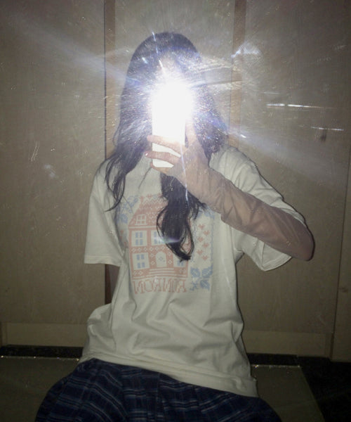 STITCHED HOUSE OVER FIT T SHIRT - 2 COLORS WHITE