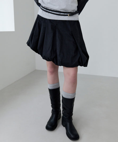 UNBALANCE PLEATS BALLOON SKIRT - 2 COLORS BLACK