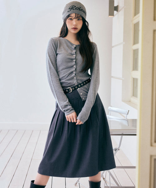 STRIPE PLEATS SKIRT GREY